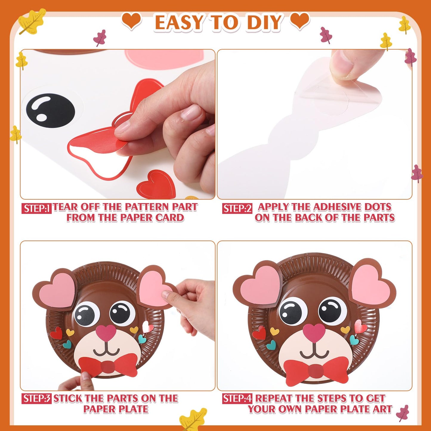 Funnymoom 24 Sets Thanksgiving Turkey Craft Kit for Kids, Thanksgiving DIY Plate Craft Make a Turkey Arts Fall DIY Plate Kit for