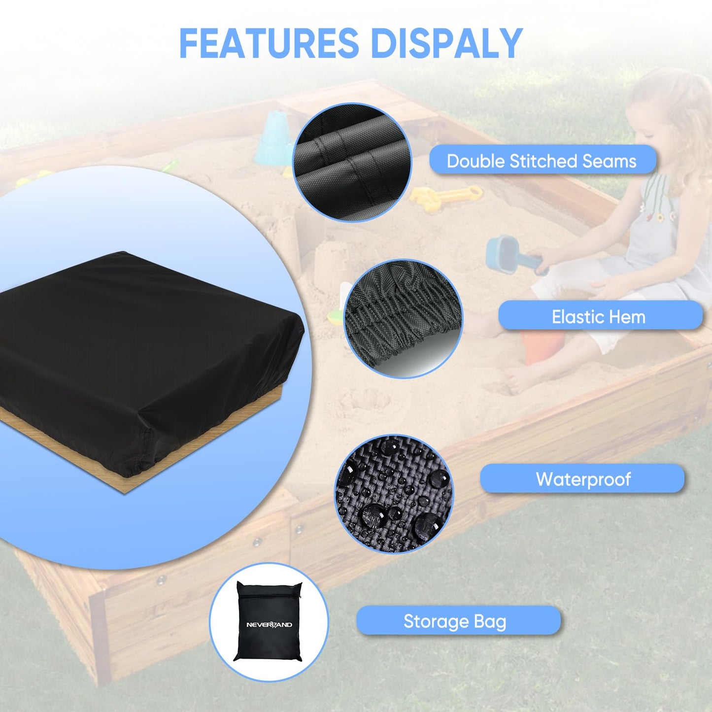 NEVERLAND Waterproof Sandboxes Cover, Square Heavy Duty Outdoor Sand Box Cover, UV Resistant and Dustproof, Suitable for Protect