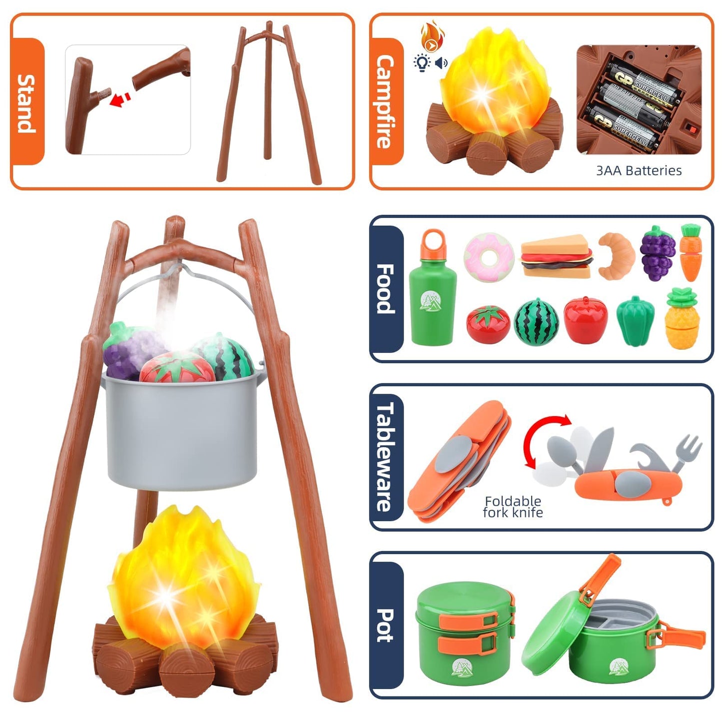 Mitcien Kids Camping Toys Set With Tent, Outdoor Toys For Toddlers Boys Girls Age 3-6, Include Kids Camping Tent/Campfire/Oil Lamp/Pretend Food