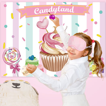 JOARHONAL Pin the Cherry on the Cupcake - Candyland Party Games for Kids Girls 20 x 28 Candy Land Game Poster with 24 Reusable S