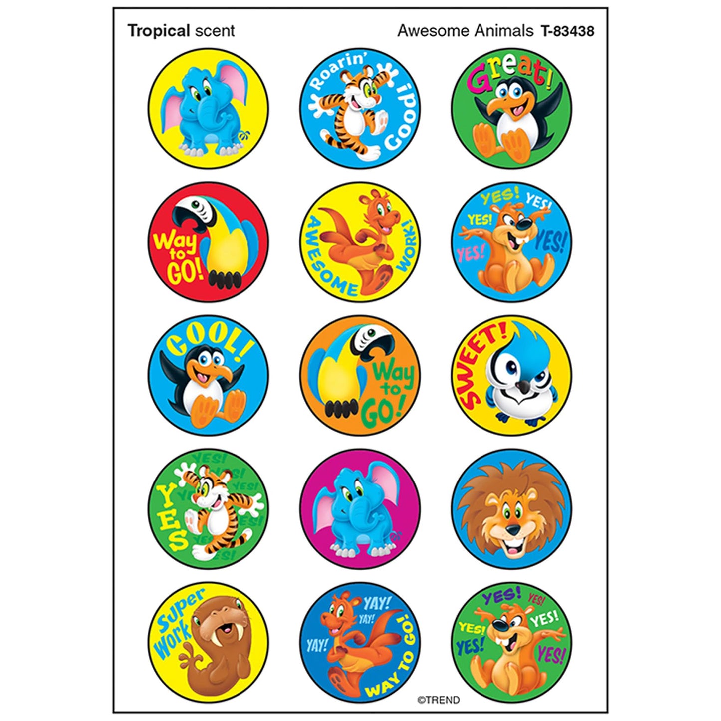 Trend Awesome Animals/Tropical Stinky Stickers, Classroom Incentives, 60 Count