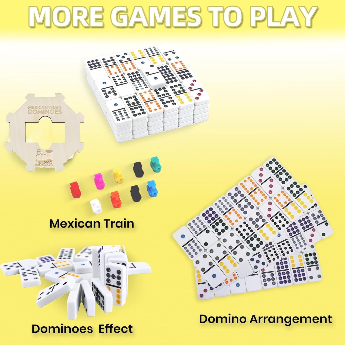 ESSAJOY Double 12 Mexican Train Dominoes, 91 Tiles Dot Dominoes Games in Portable Case with 9 Trains Instruction Booklet Score P