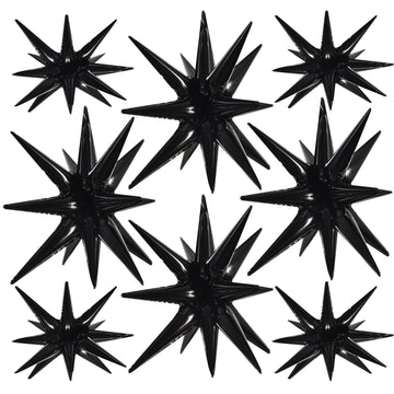 Toniful 8 Pcs Black Star Foil Balloons Large Star Balloons Black Explosion Star Mylar Balloons For Party Backdrop Christmas New