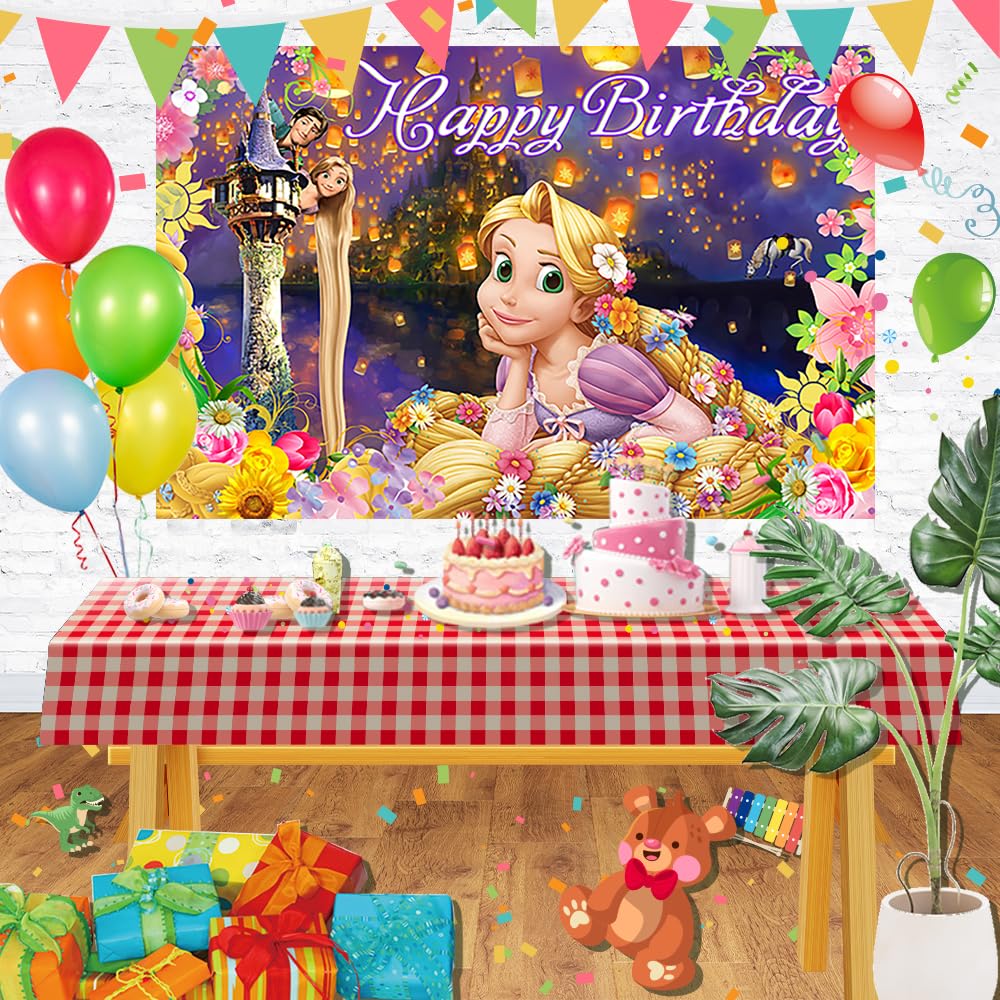Basifoto Princess Rapunzel Backdrop 5x3ft for Birthday Party - Tangled Theme Banner