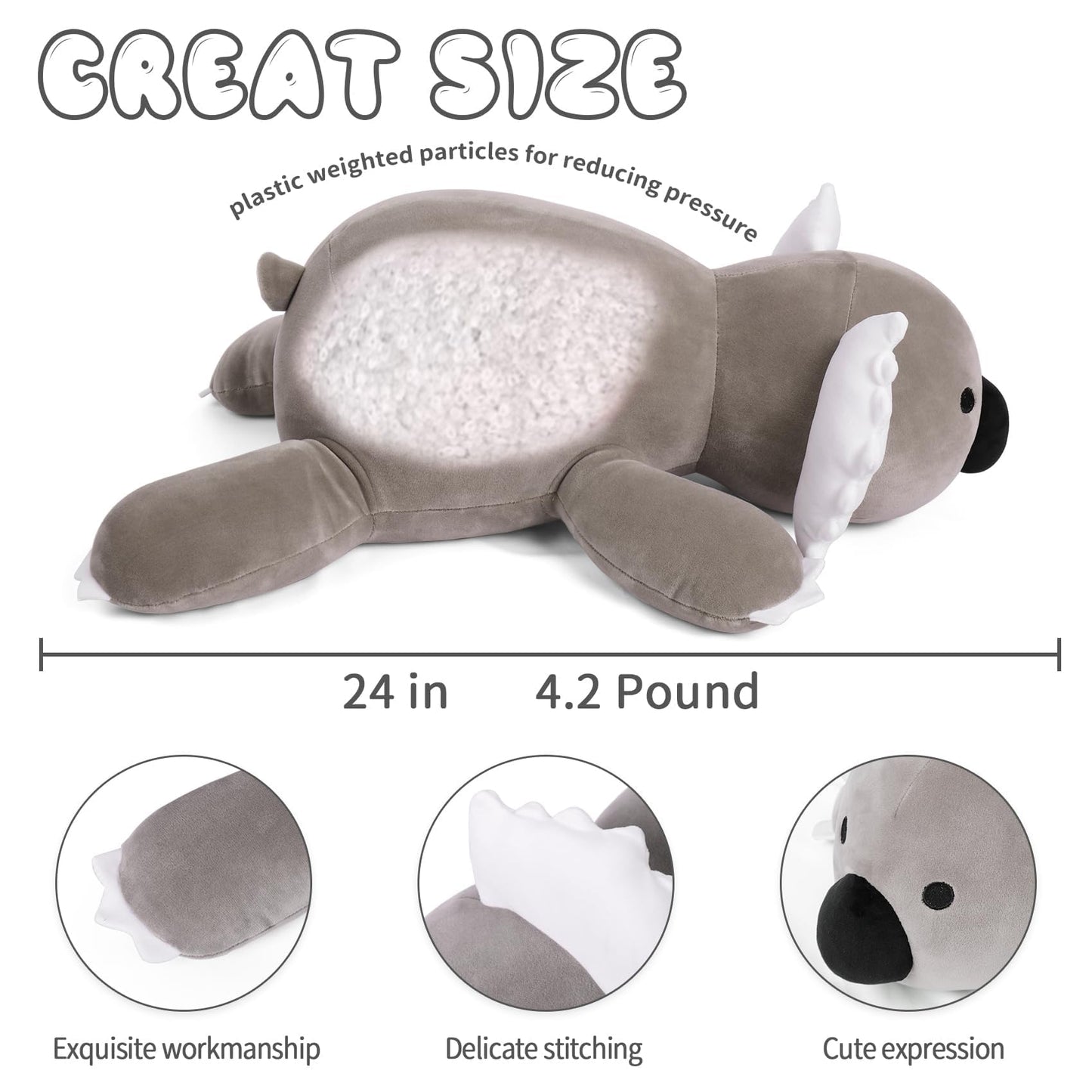24' Weighted Stuffed Animals, 4.2Lb Cute Weighted Koala Plush Toy Throw Pillows Giant Cuddle Plushies Dolls (Koala)