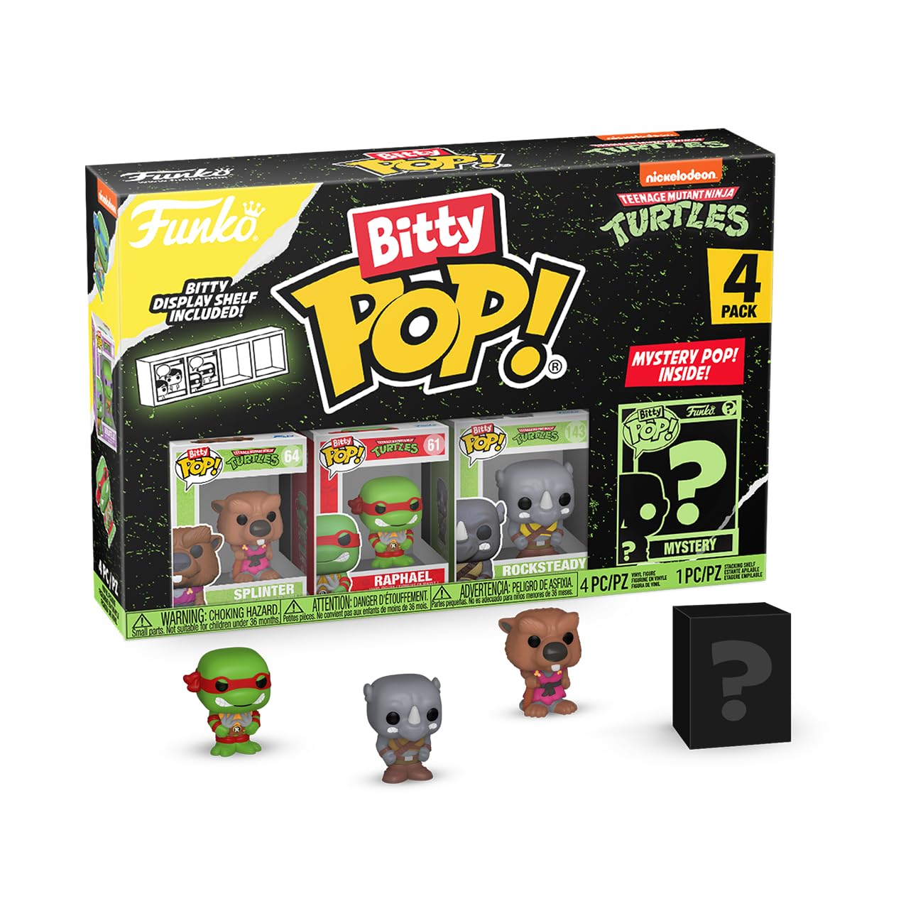 Funko Bitty Pop! Teenage Mutant Ninja Turtles (Tmnt) - Splinter, 4-Pack - Splinter, Raphael, Rocksteady And A Surprise Mystery Mini Figure - 0.9 Inch (2.2 Cm) Collectable - Gift Idea - Cake Topper