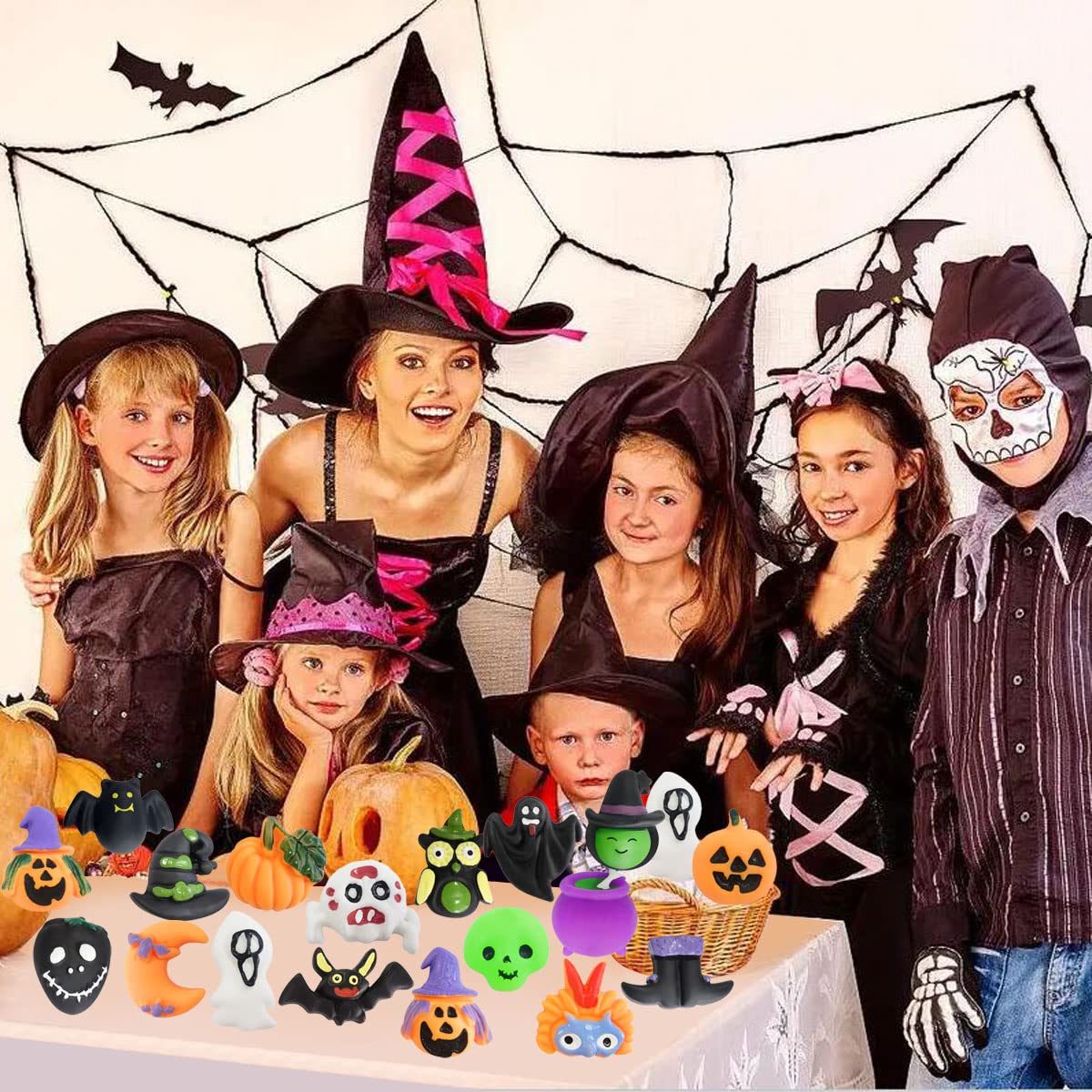 60 Pcs Halloween Mochi Squishy Toys,Mini Cute Squeeze Toy Stress Reliever Anxiety Packs For Kid (Halloween) (Halloween)
