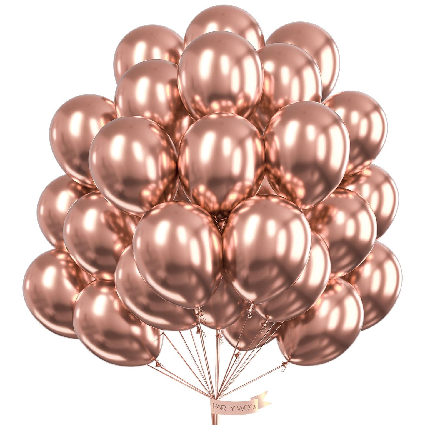 PartyWoo Rose Gold Metallic Balloons, 12 Inch, 100 pcs Rubber for Bachelorette & Wedding Decorations, Model G107