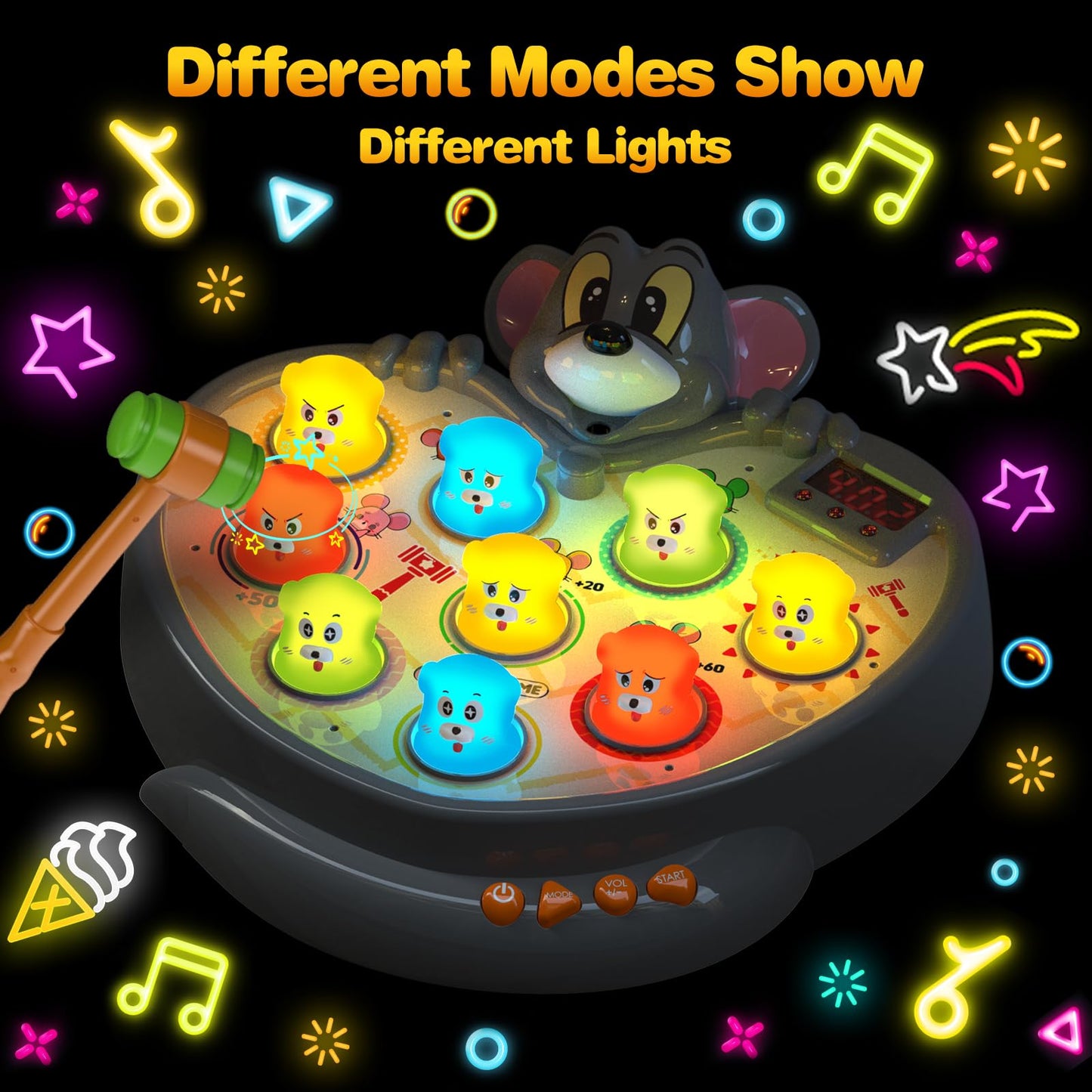 Toys For Ages 2-4,2 Year Old Boy Birthday Gift,With Spray 2 Hammers,5 Game Modes,9 Music & Light Interactive Educational Early Learning Toddlers Toys,Birthday Gifts For 2 3 4 Year Old Boy Toys