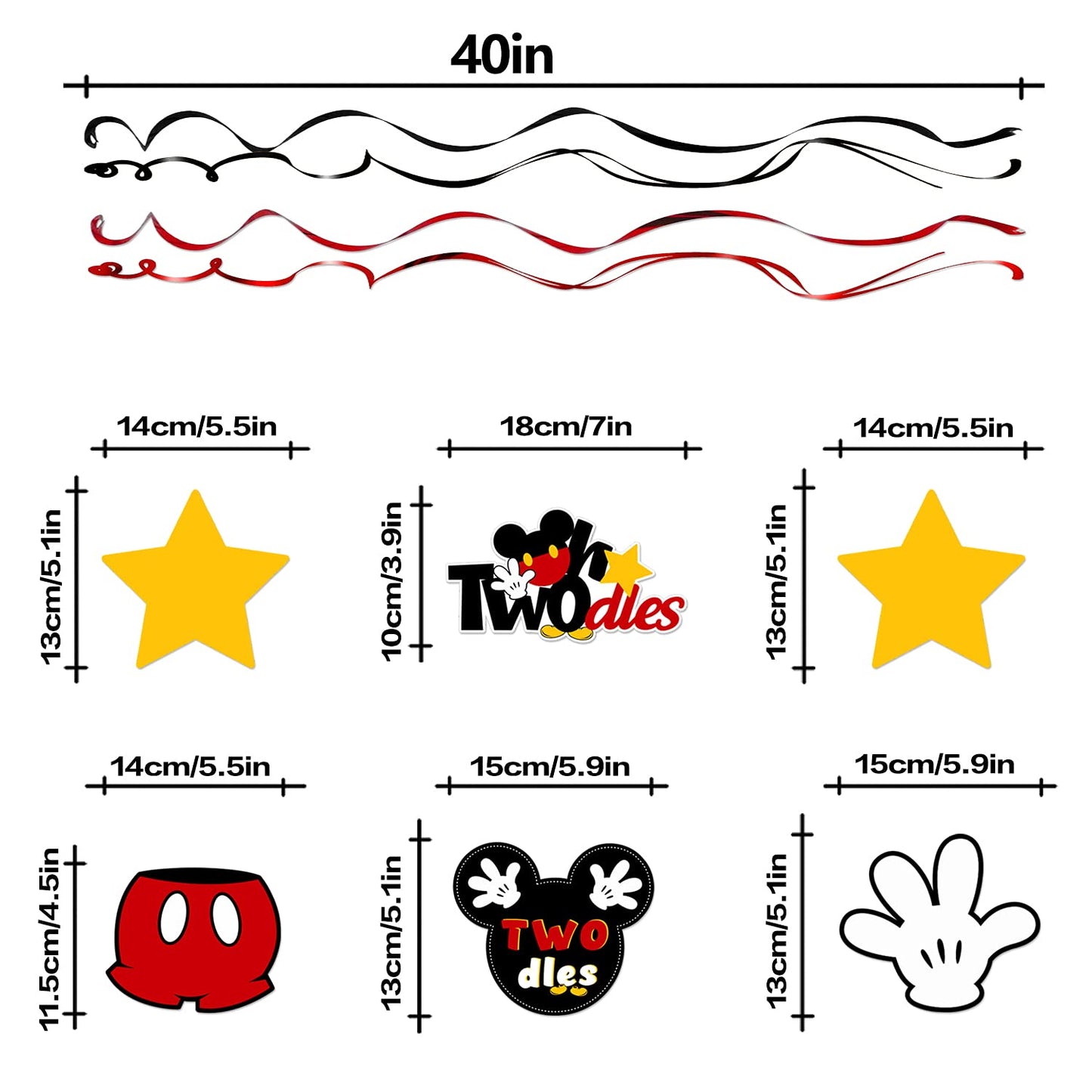 LINGTEER Mickey Oh Twodles Birthday Swirls Streamers - Cheers to Boys 2nd Birthday Kids Two Years Old Mouse Bday Party Hanging D