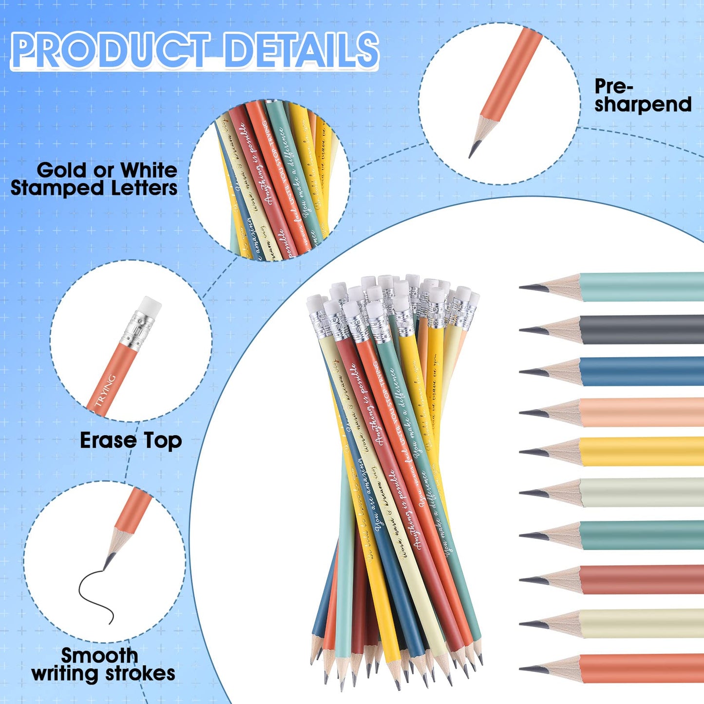 Sabary 200 Pcs Inspirational Pencils Bulk Christmas Student Gift from Teacher 2 HB Wood Pre Sharpened Pencils Motivational Class