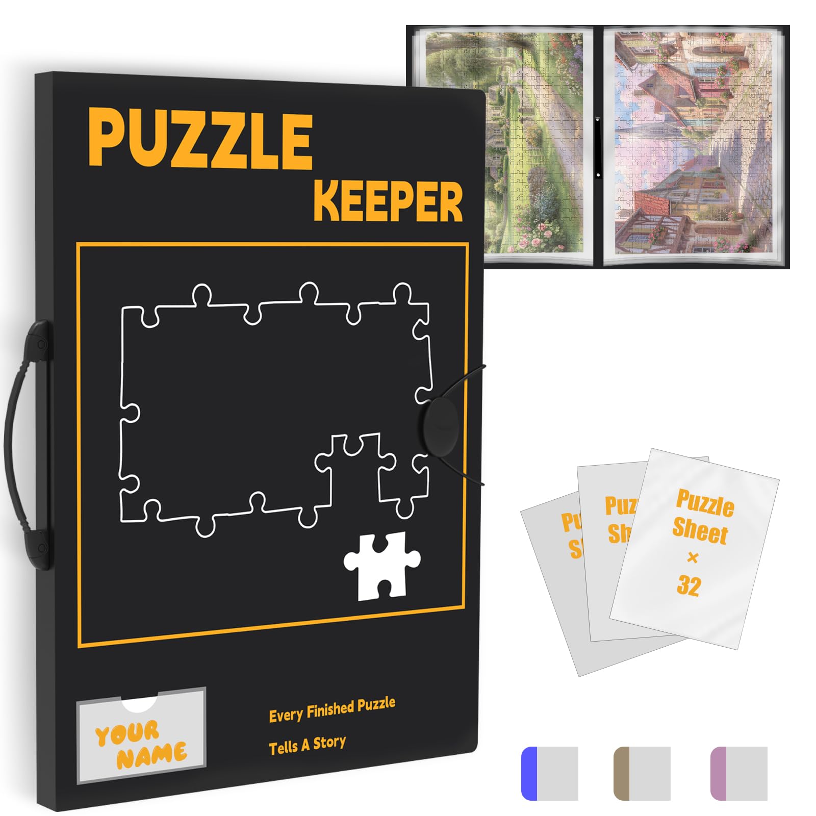 Puzzle Storage Folder for Bigger 1000pcs,30.7 * 24.6in(Inner Page) with Labeling Tabs & Name Card Pocket, Portable Puzzle Holder