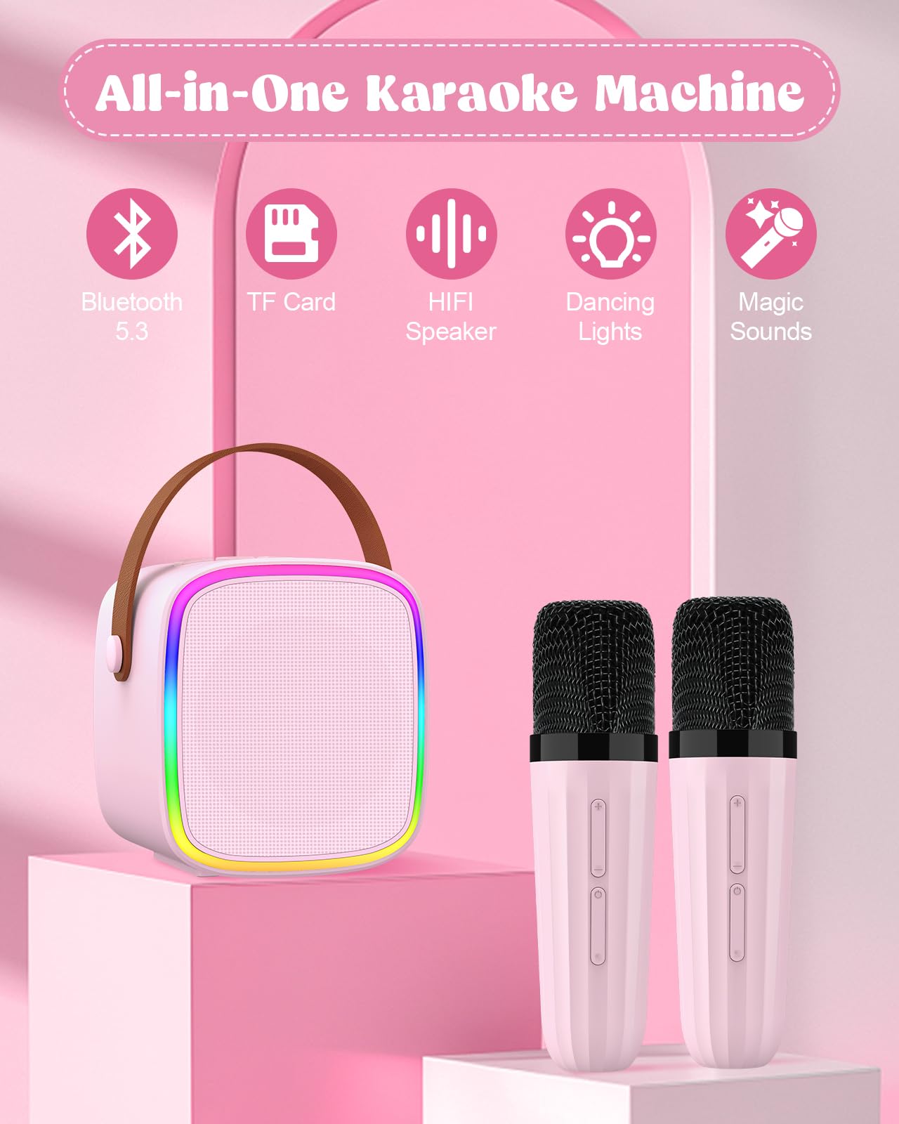 Texpot Karaoke Machine With 2 Wireless Microphones, Kids Toys Portable Bluetooth Speaker For Kids Adults Toddler, Christmas Girl