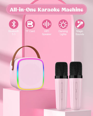 Texpot Karaoke Machine With 2 Wireless Microphones, Kids Toys Portable Bluetooth Speaker For Kids Adults Toddler, Christmas Girl