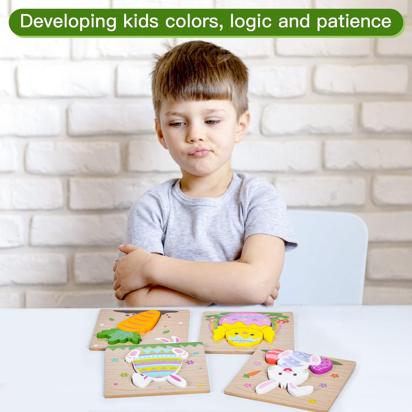 4 Pack Easter Wooden Puzzles For Kids Toddler Easter Basket Stuffers Toys Gifts Party Favor Boys Girls Classroom Exchange Toys