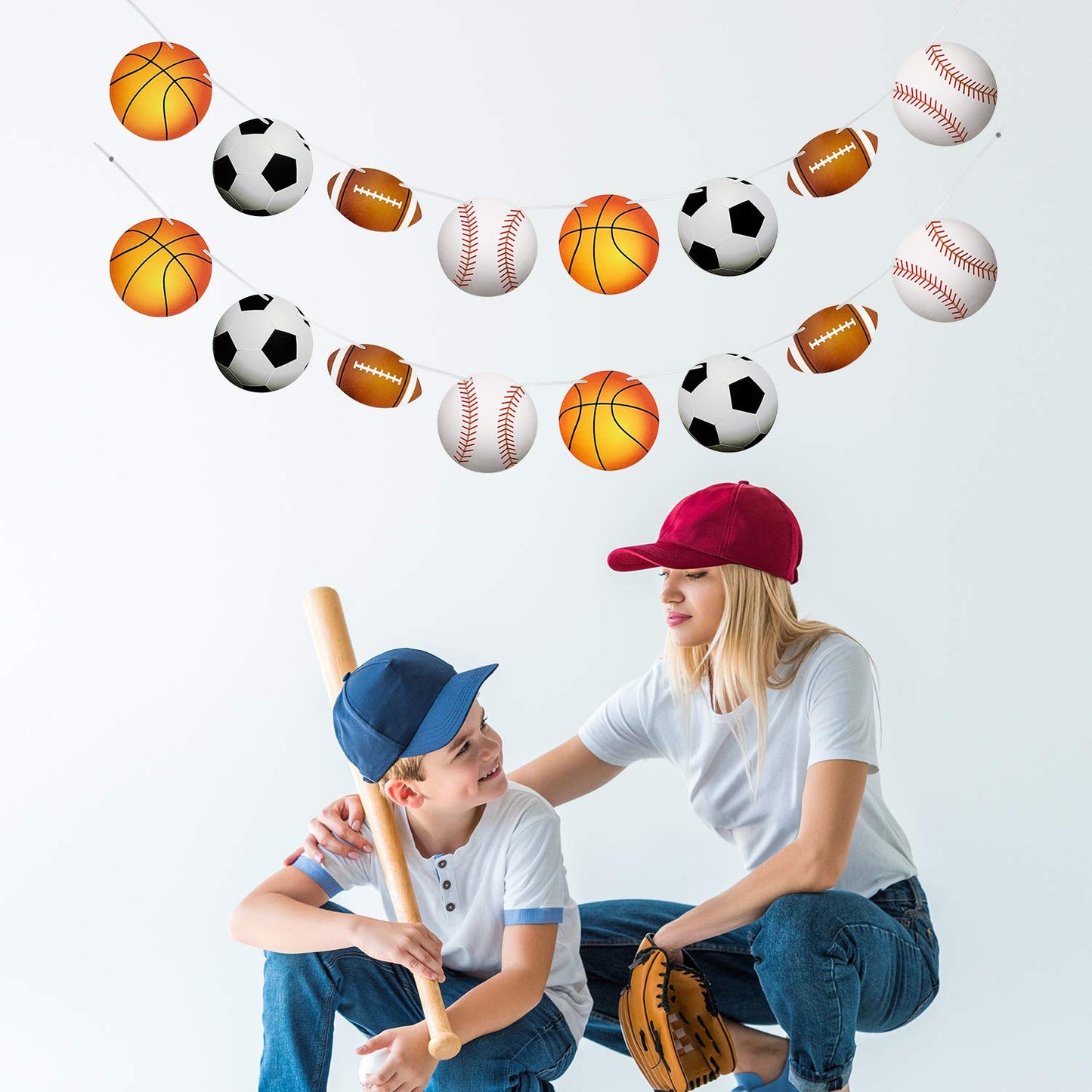 Outus 4 Pcs Sports Theme Banner 78 Inch Basketball Football Baseball Soccer Bunting Hanging Paper Garland for Birthday Baby Show