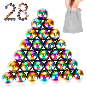 Moonhua 28Pcs Rainbow Stones Fidget Toy, 20Mm Diy Mutual Attraction Desk Balls For Kids Adults, Educational Science Kit For Anxiety Relief, Building Crafts For Teens Party Favors Gift
