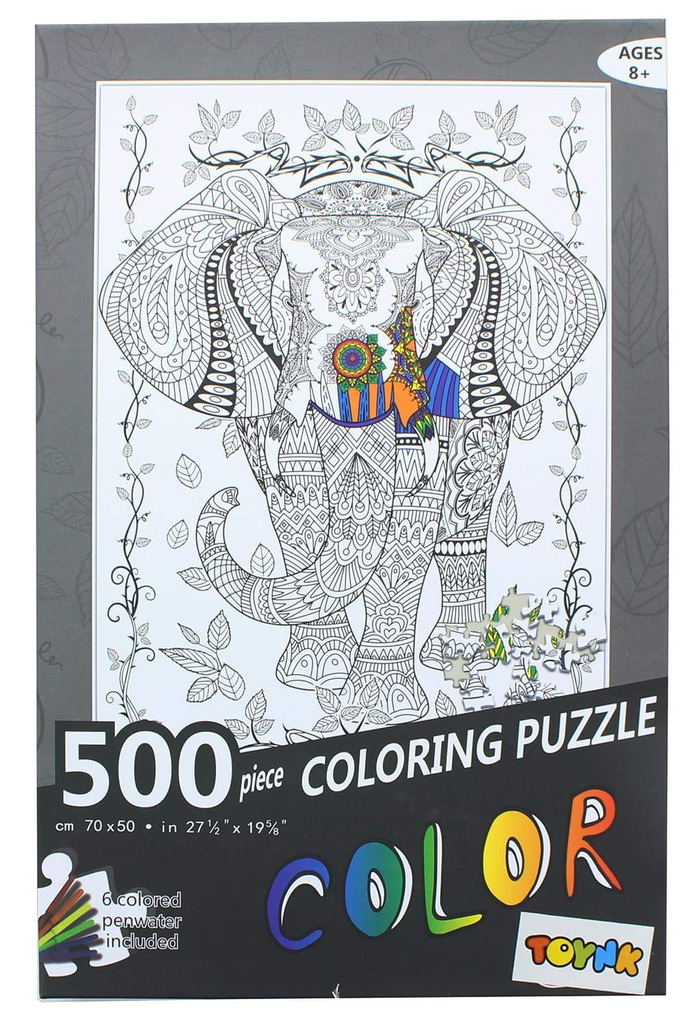 Elephant 500 Piece Coloring Jigsaw Puzzle + 6 Markers