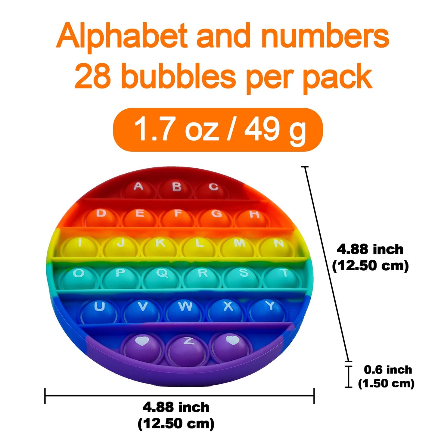Proweber Alphabet Pop Fidget Toy Letters Abc Numbers Learning And Educational Toys Round Sensory Toys Popper Games Stress Relief Gifts For Kids 2 Packs Single Side(Uppercase And Lowercase Letters)