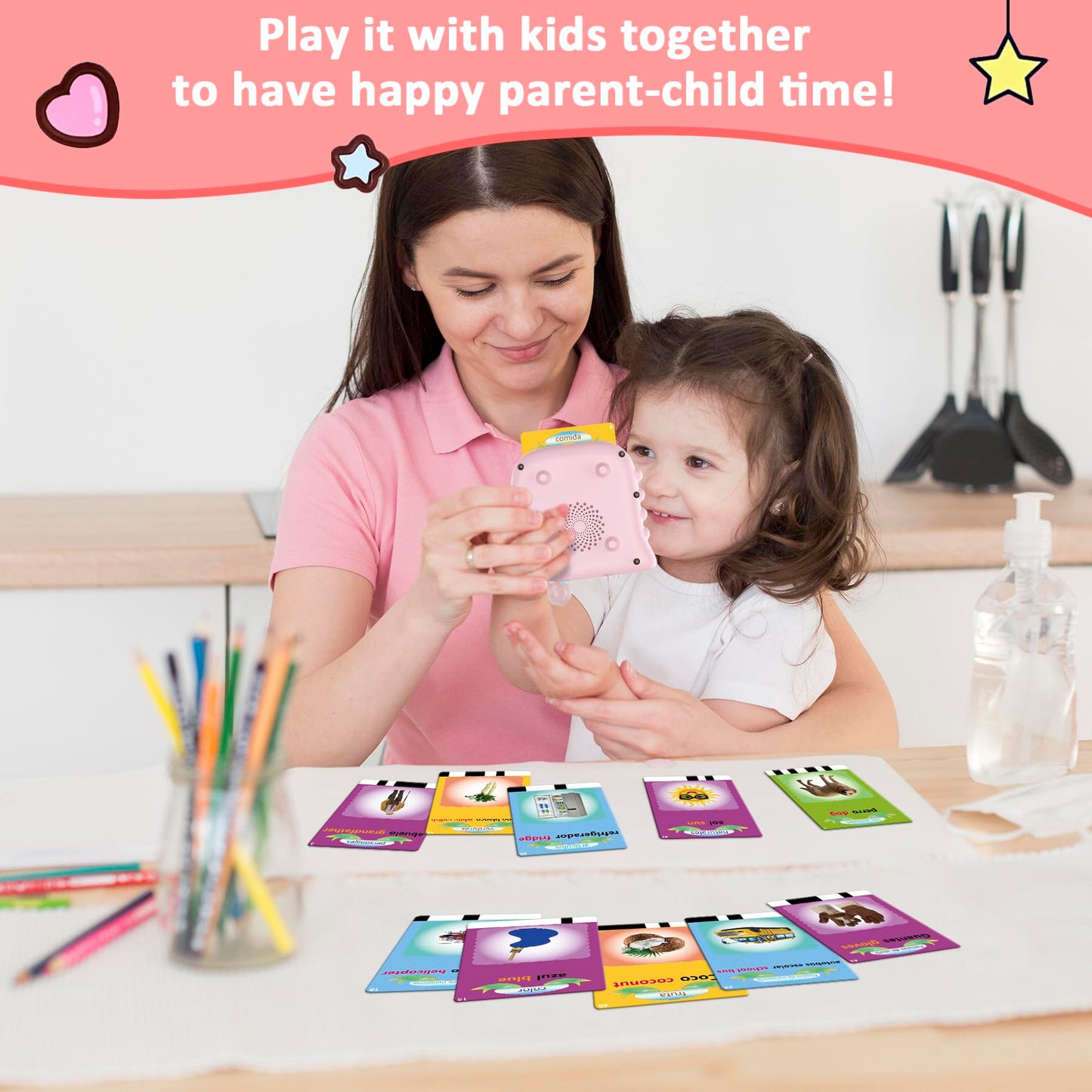 Bilingual Talking Flash Cards,Spanish Toddler Toys For 2-6 Year Old Girls,Montessori Sensory Toys, Educational Learning Resources Toys, Speech Therapy Toys, Autism Sensory Toys For Autistic Children