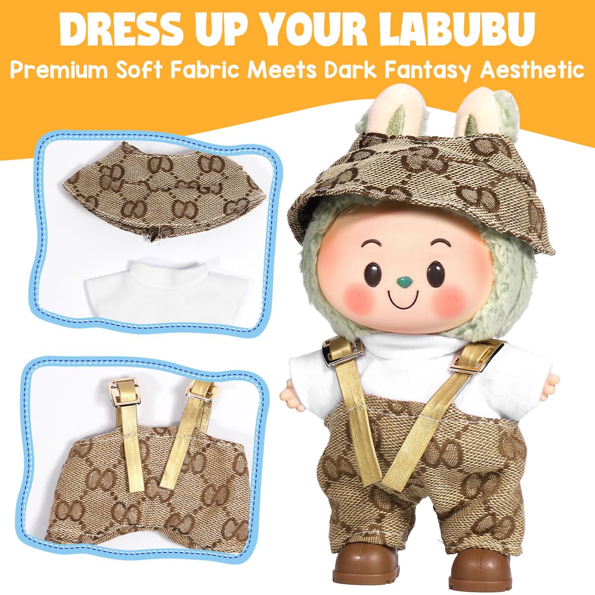 AICase for 17cm Doll Clothes/Outfit Clothes Set for 17cm Doll 2 Piece Set Hat Clothing Boys and Girls Stylish Adorable Dolls Clothes Accessories_Brown