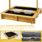 Ketive Kids Wooden Sandbox With Cover, Outdoor Sand Box With Lid 2 Side Buckets, 4 Bench Seats & All-Round Bottom Liner, Uv-Resi
