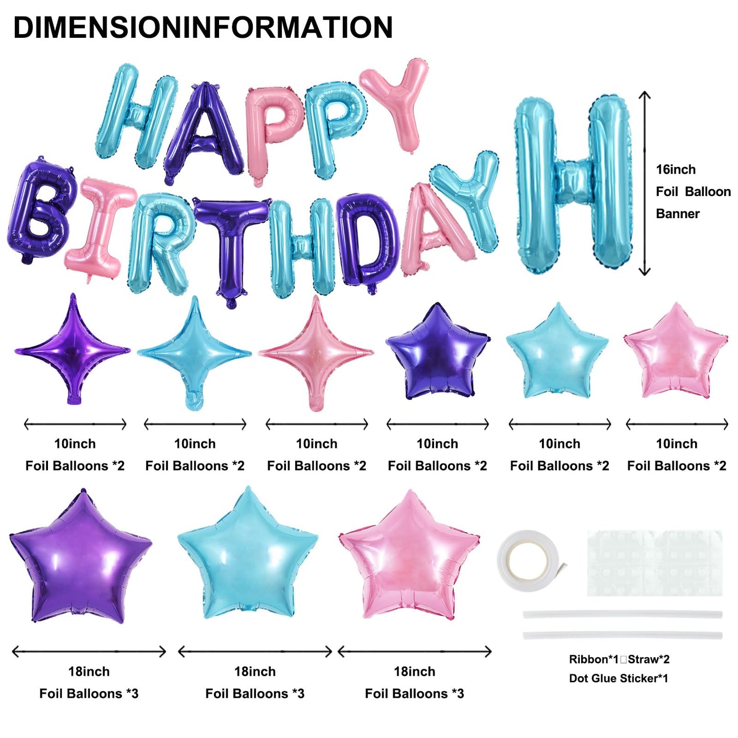 TONIFUL 35PCS Happy Birthday Decorations Kit 16 Inch Happy Birthday Balloon Banner with Star Balloons Mylar Foil Birthday Party