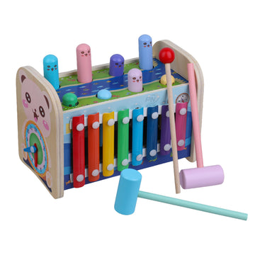 Pn Avan Wooden Toy 4 In 1 Multiactivity Wooden Montessori Toys Toddlers- Includes Whack A Mole- Fishing- Xylophone- Sliding Maze