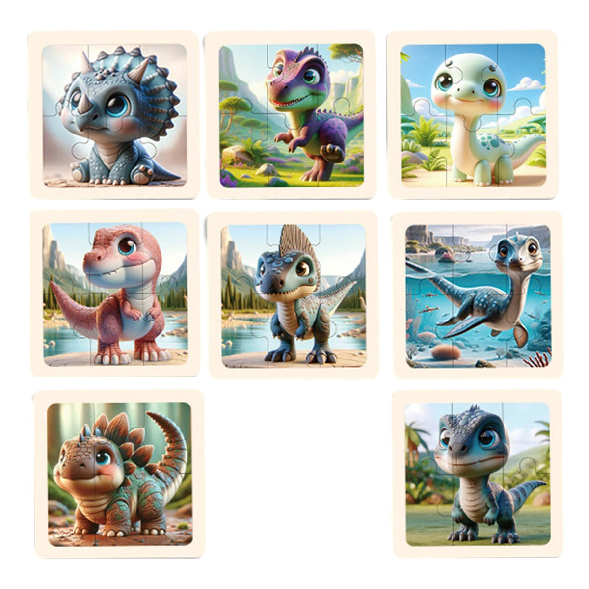 ATORSE 8Pcs Wooden Puzzle Cartoon Montessori Baby Puzzles Nursery Kindergarten Dinosaur