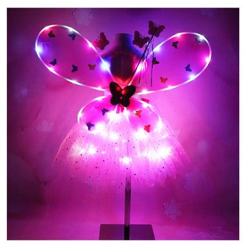 Purfeel Girls Led Light Up Angel Wings Kids Butterfly Wings Costume 4Pcs Sets Pink