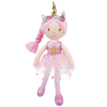 June Garden 16'' Unicorn Doll Anya - Pink Hair Plush Rag Doll for Toddler Girls - Soft Companion Gift for 2+ Years - Pink Dress