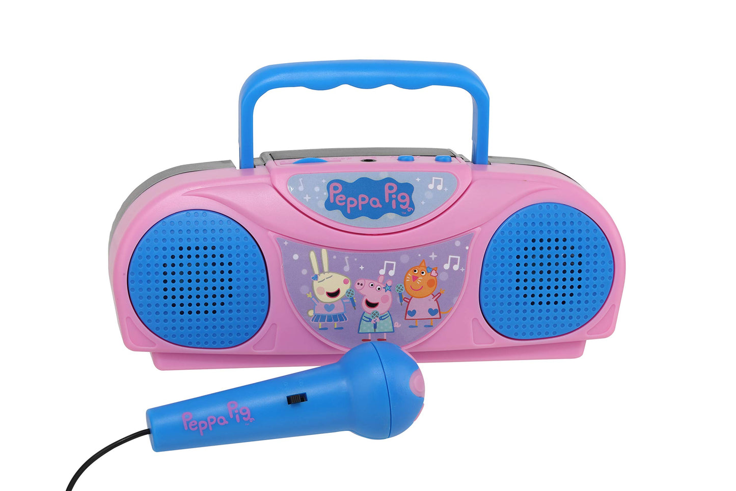 Sakar Peppa Pig Kids Karaoke Machine With Radio Ko1-03371 Compatible With Ipod And Mp3 Player, Am Fm Portable Radio, Includes Corded Microphone For Kids, Durable Handle, Red/Blue Design