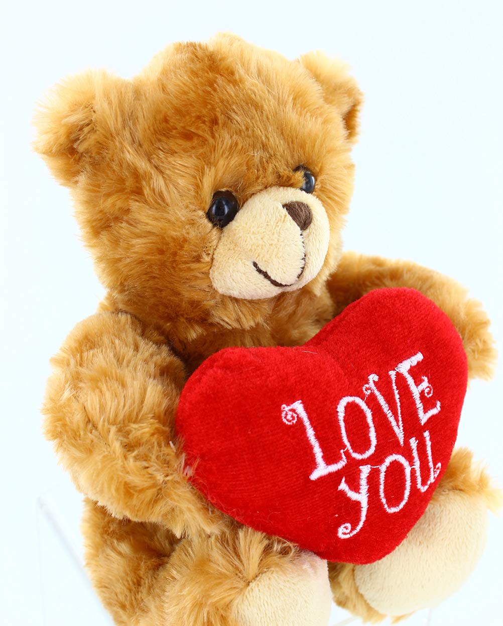 Plushland Stuffed Mocha Heart Bear - Plush Bear Toy For Kids & Adults - Embroidered Heart Pillow - Brown-9 Inches