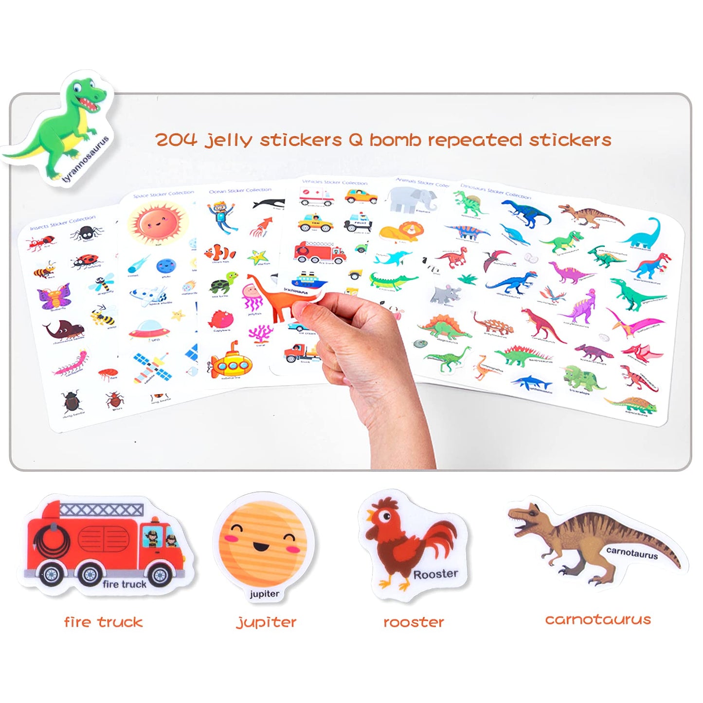 6 Pack Portable Jelly Sticker Quiet Book For Kids, Reusable Sticker Book For Toddlers, Preschool Learning Activities Learning & Education Toys, Animal Insect Dinosaur Ocean Space Traffic Travel Toys
