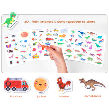 6 Pack Portable Jelly Sticker Quiet Book For Kids, Reusable Sticker Book For Toddlers, Preschool Learning Activities Learning & Education Toys, Animal Insect Dinosaur Ocean Space Traffic Travel Toys