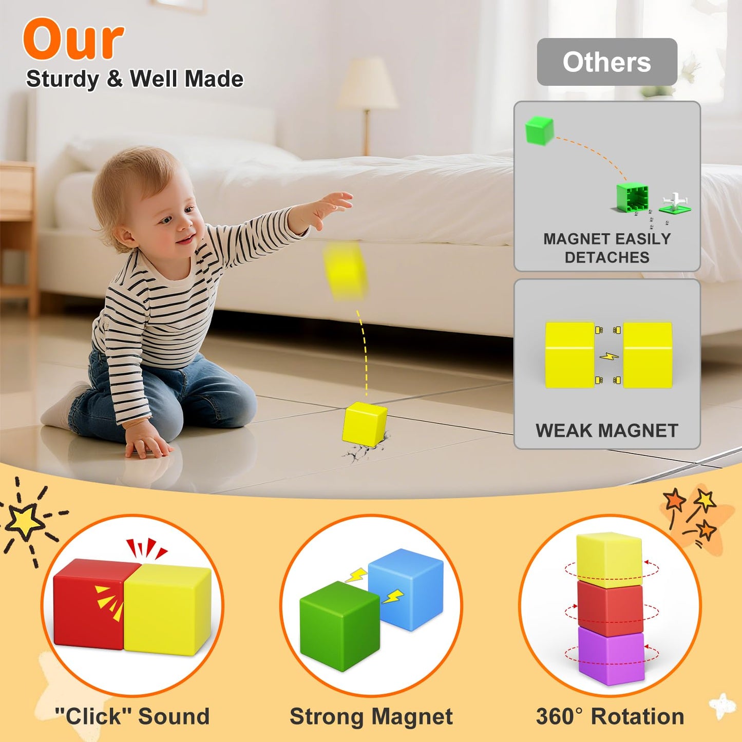 Veneibe Magnetic Blocks Large  56PCS 1.42in Magnetic Building Blocks for Kids Ages 4-8  STEM Sensory Travel Autism Montessori Toys for Toddlers  Learning Construction Magnetic Cubes for Birthday Gift