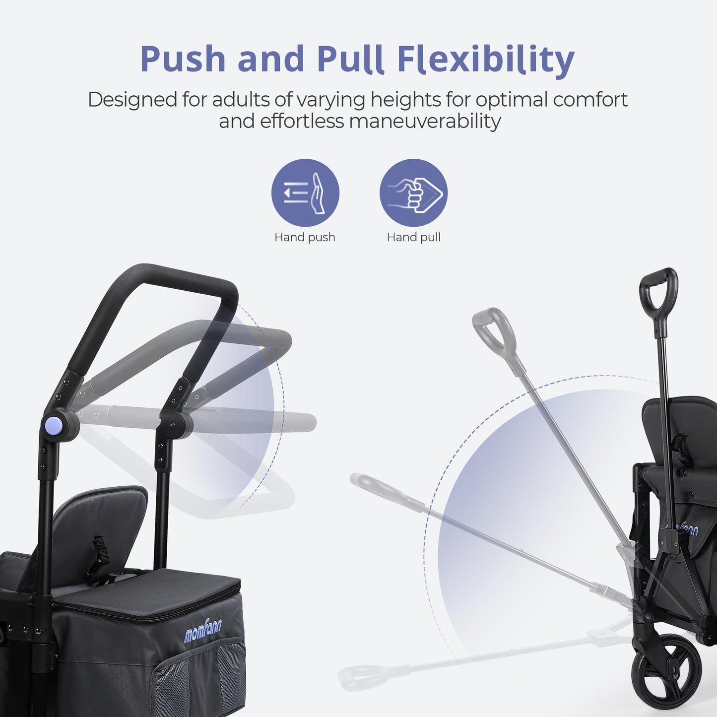 Momfann Double-Seater Baby Wagon With Canopy, Push Pull Stroller With Adjustable Handle, Wagon Stroller For 2 Kids & Outdoor Adv
