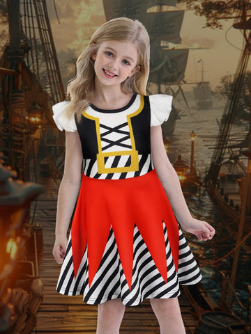 Eledobby Pirate Costume For Girls Buccaneer Dress Kids Halloween Outfits Birthday Party Cosplay Dress 3-4T