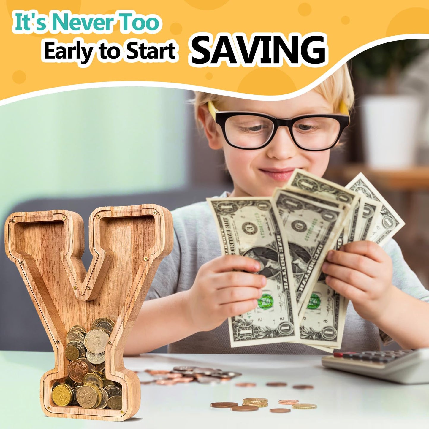 SummiDate Wooden Letter Piggy Bank| Piggy Bank for Boys Girls Toddler| Alphabet Y Money Bank| Coin Bank Birthday Gift for Kids|Birthday Gift for Kids (Y)