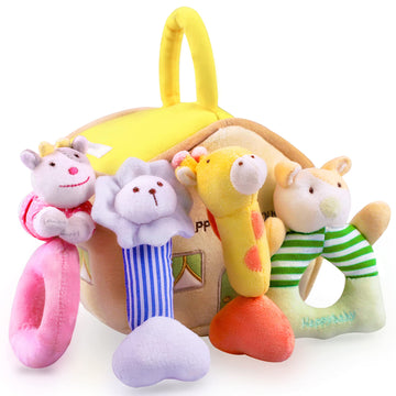 Iplay, Ilearn Baby Toys 3 6 12 Month Newborn Gift, Infant Soft Jungle Stuffed Animal Rattle Plush Barn, First Easter Basket Shower Stuffer, Boy Girl Sensory Hand Development Toy 2 4 7 9M 1 Yr - Jungle