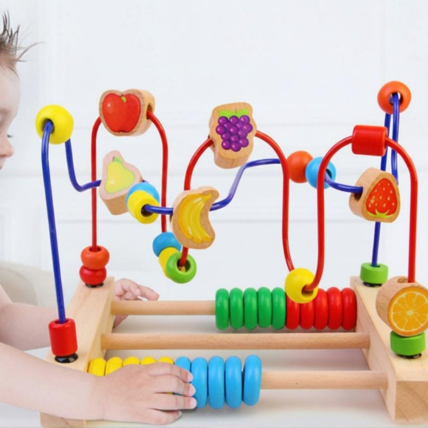 Urjix HandEye Coordination ThreeTrack Bead Maze Early Learning Wooden Bead Maze Fine Movement Skills Wooden Activity Toy Senso