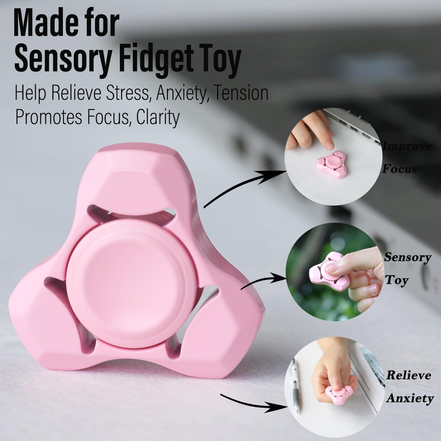 FREELOVE Metal Fidget Spinner for mature-themeds  Stainless Steel Heavy Spinning Toys  Small Mini Fox Hand Gyro  Bearing enhanced Long High Spin Fidget Block  Ceramic Plated Pink