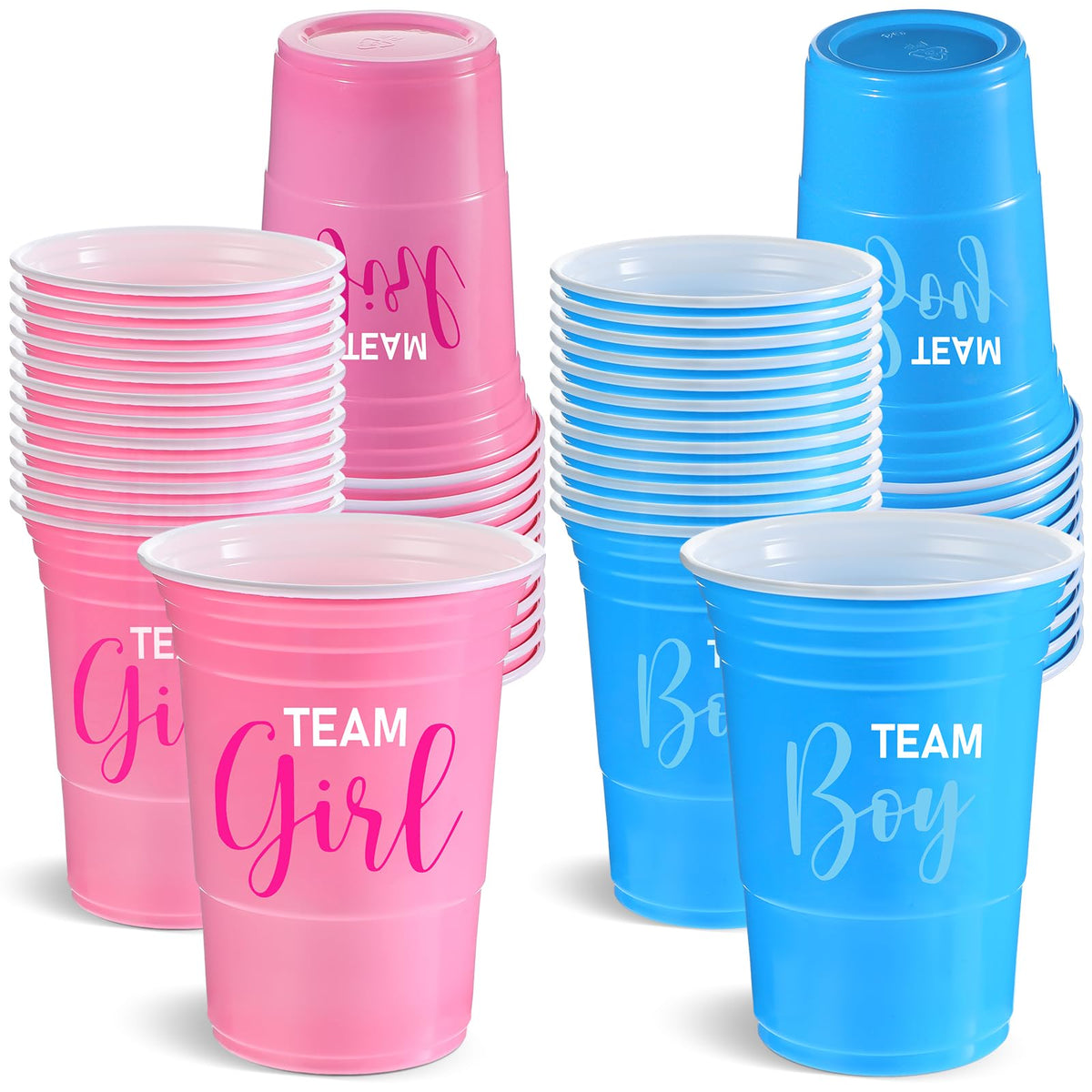 Norme 48 Pcs Gender Reveal Plastic Blue Pink Cups Gender Reveal Cups Supplies Team Boy Team Girl Disposable for Party Favors Gam