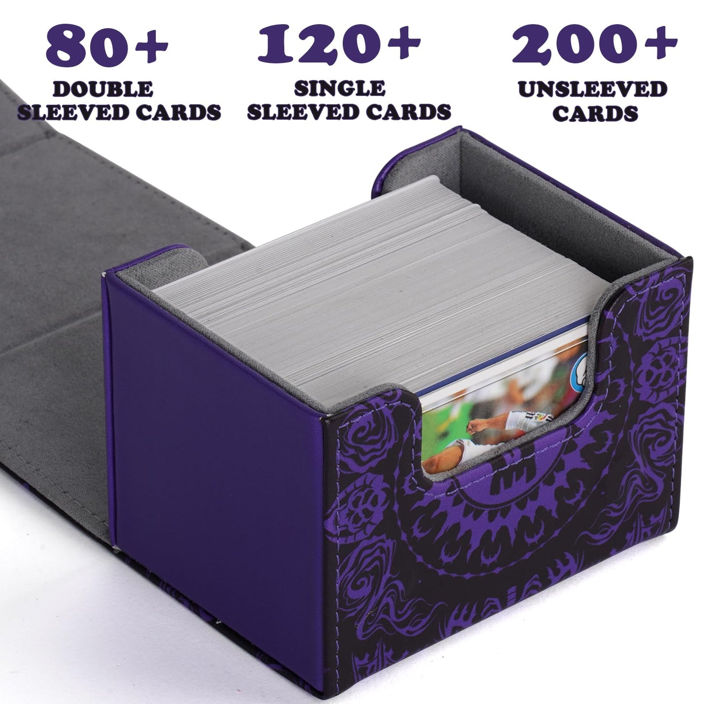 Deck Box for MTG Cards  Trading Commander Deck Case Holds 120+ Sleeved Cards  PU Leather Magnetic Collectible Card Storage Box Fits for TCG Magic Card (Purple)