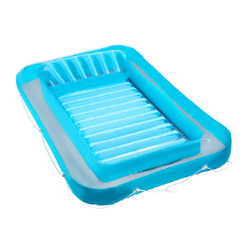 Inflatable Tanning Pool Lounge Float | Personal Pool Lounger With Pillow | Inflatable Tanning Pool Bed (Blue) | 13 Years+