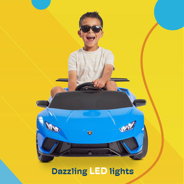 Kidzone Kids 12V Licensed Lamborghini Huracan Ride On Car Battery Powered Electric Vehicle Toy With 2 Speeds, 4-Wheel Drive, Sus