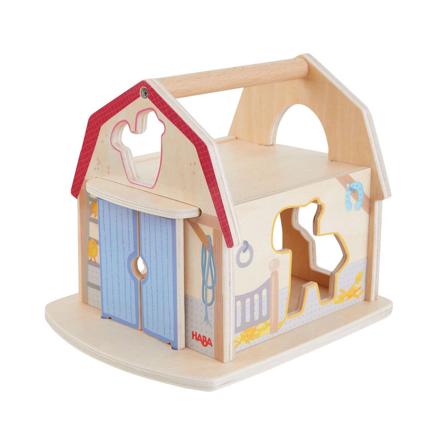 HABA Wooden Shape Sorter Toy - Farmhouse Sorting Box with 6 Chunky Farm Animals, Multicoloured, Einheitsgröße, Model 306625