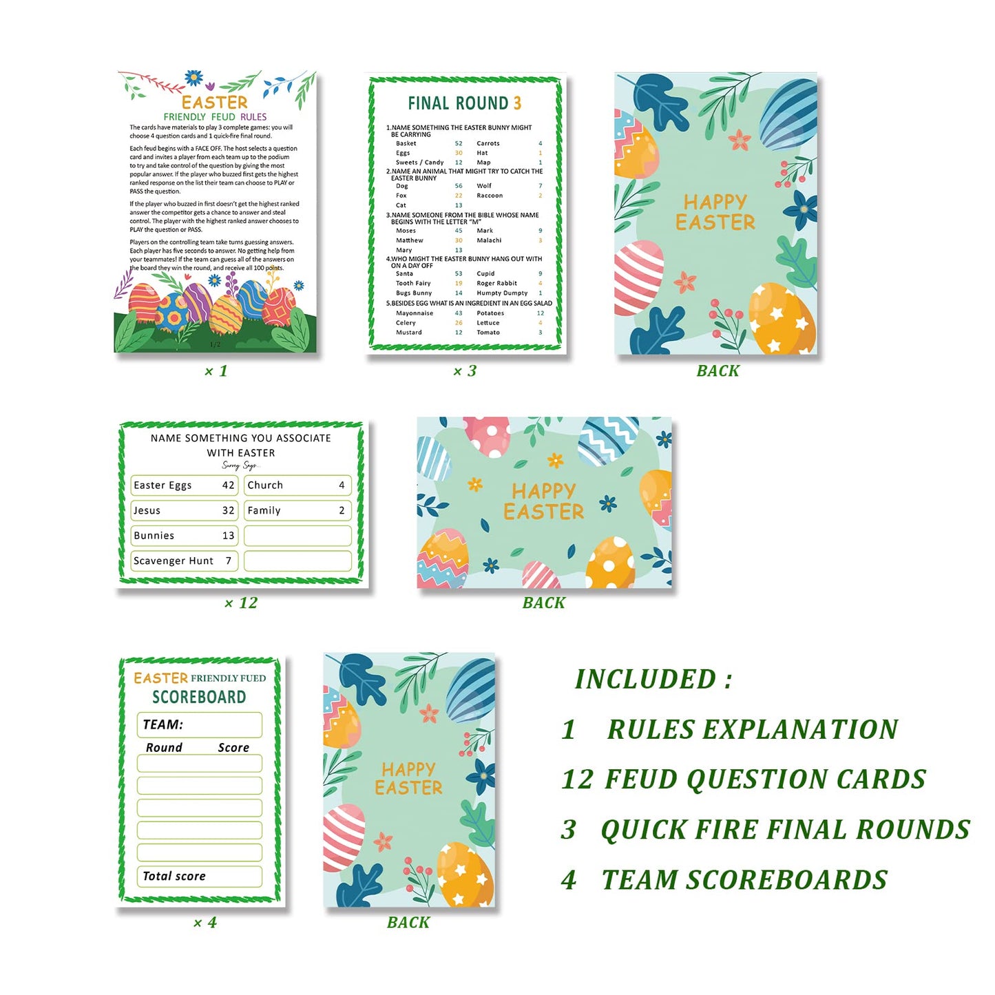 Happy Easter Day Friendly Feud Game Set, Easter Day Party Game Supplies, Easter Day Games for Adults and Teens, Feud Quiz, Famil