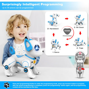 Remote Control Robot Dog Toy, Rc Dog Programmable Smart Interactive Robotic Pets, Rc Stunt Robot Toys Dog Imitates Animals Music Dancing Handstand Push-Up Follow Functions For Boys Girls Toy Blue