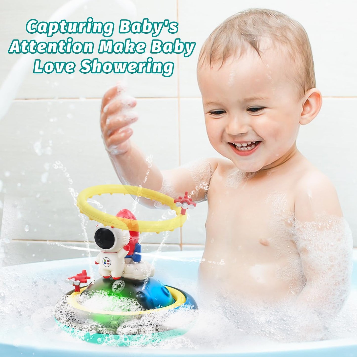 Nunube Toy Baby Bath Toys, Automatic Spray Water Toddler Bath Toys, Induction Sprinkler Bathtub Toys, Rechargeable Flashing Ligh